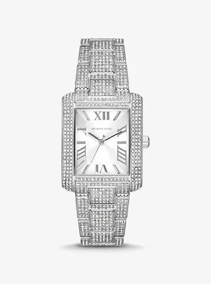 Montre Emery surdimensionnée argentée à pavé