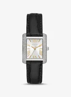 Montre Emery miniature argentée à pavé et à bracelet en cuir gaufré à motif crocodile