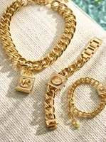 Mini Lock Pavé Gold-Tone Chain Watch