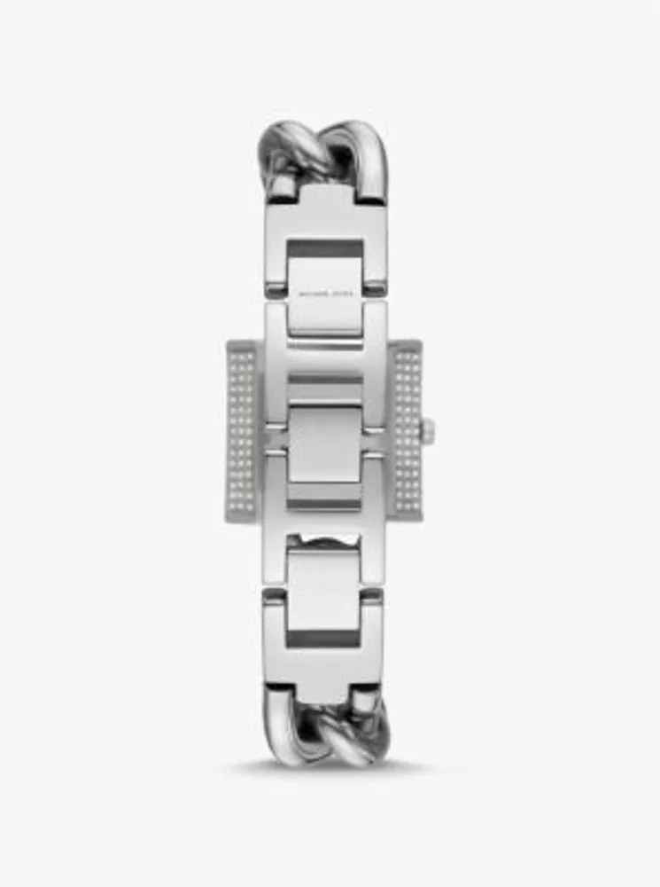 Mini Lock Pavé Silver-Tone Chain Watch