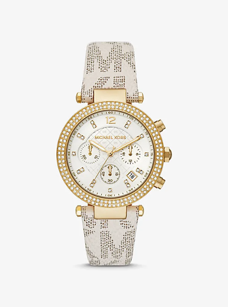 Montre Parker surdimensionnée dorée à logo et à pavé