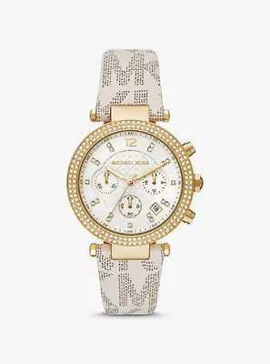 Montre Parker surdimensionnée dorée à logo et à pavé