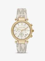 Montre Parker surdimensionnée dorée à logo et à pavé