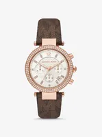 Montre Parker surdimensionnée de ton or rose à pavé et à logo