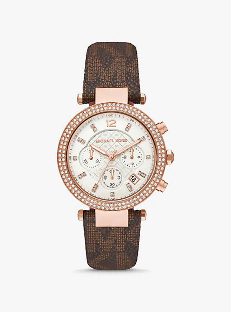 Montre Parker surdimensionnée de ton or rose à pavé et à logo