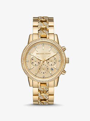 Oversized Ritz Pavé Gold-Tone Curb Link Watch