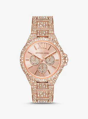 Montre Camille surdimensionnée de ton or rose à pavé