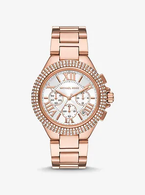 Montre Camille surdimensionnée de ton or rose à pavé