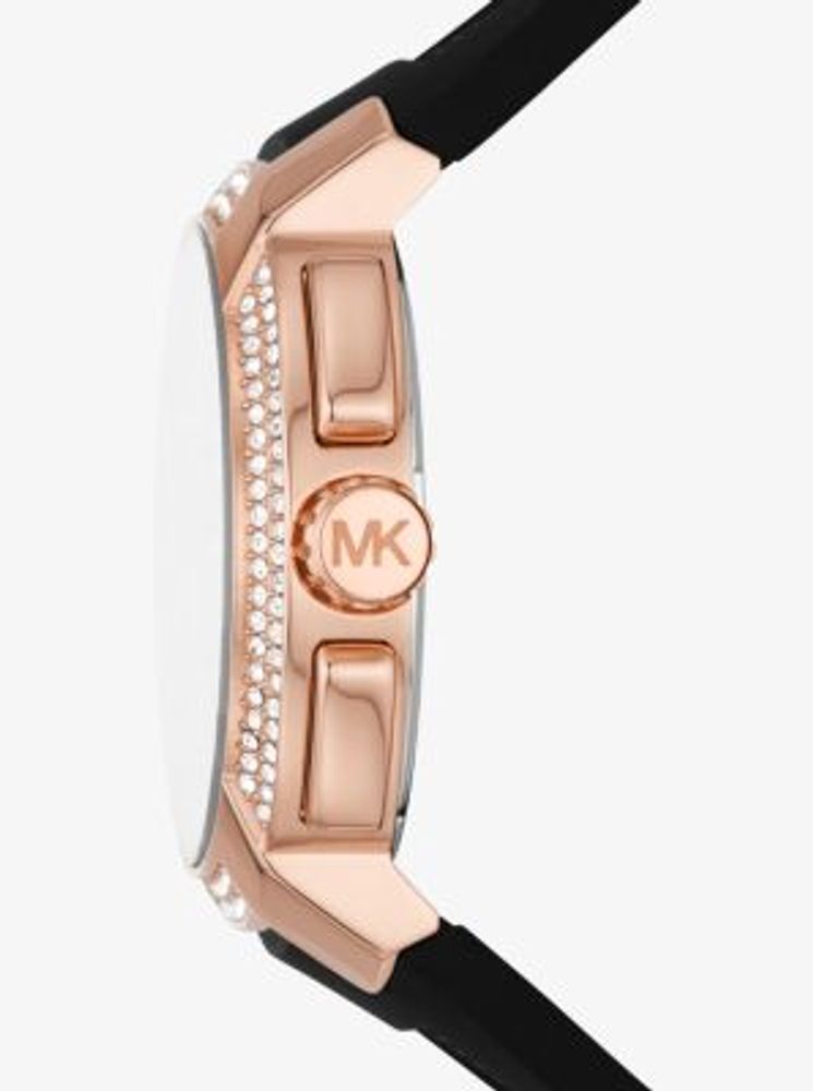 Oversized Sydney Pavé Rose Gold-Tone and Silicone Watch