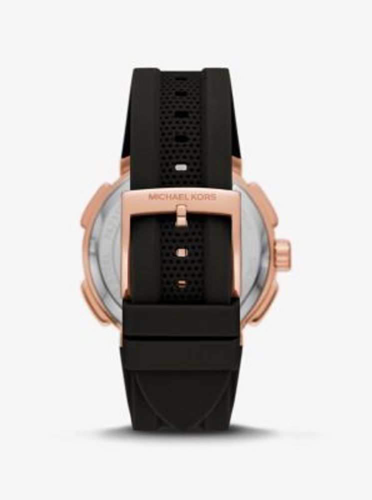 Oversized Sydney Pavé Rose Gold-Tone and Silicone Watch