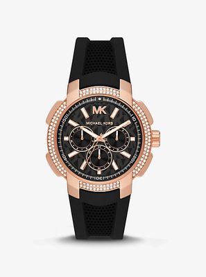 Oversized Sydney Pavé Rose Gold-Tone and Silicone Watch