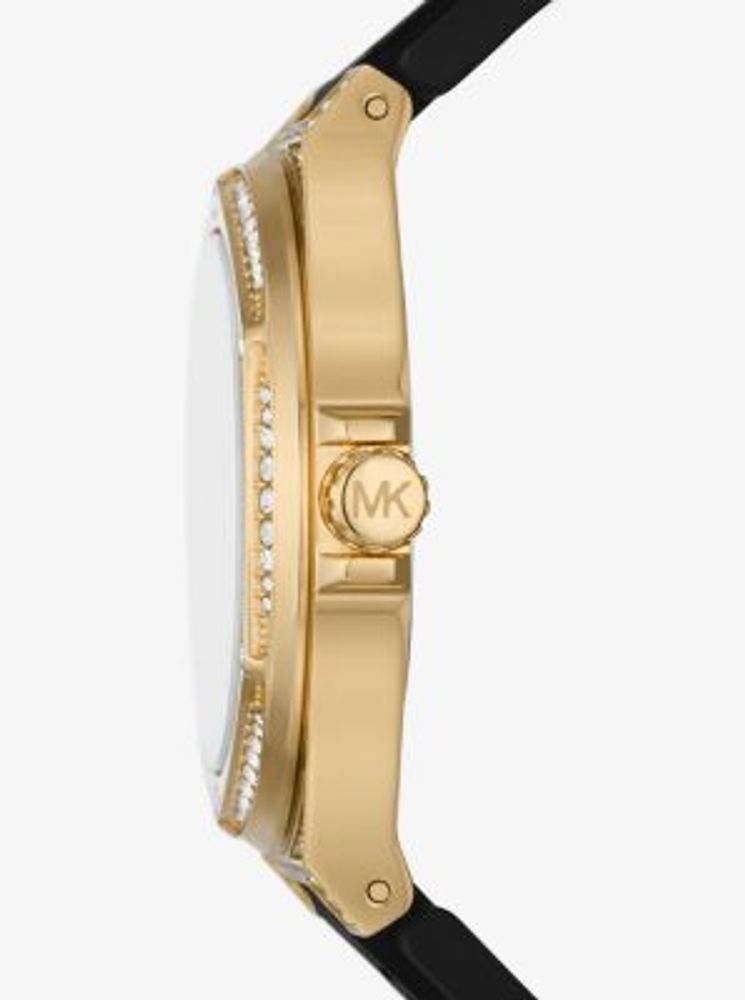 Montre Lennox surdimensionnée dorée à pavé et à bracelet en silicone