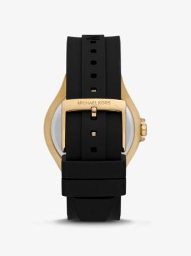 Montre Lennox surdimensionnée dorée à pavé et à bracelet en silicone