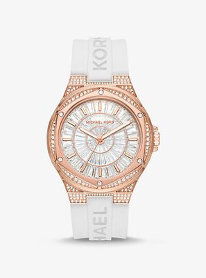 Oversized Lennox Pavé Rose Gold-Tone and Silicone Watch