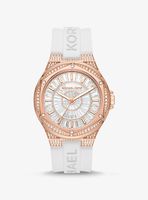 Oversized Lennox Pavé Rose Gold-Tone and Silicone Watch