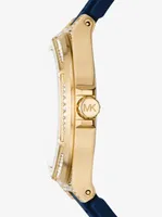 Oversized Lennox Pavé Gold-Tone and Silicone Watch