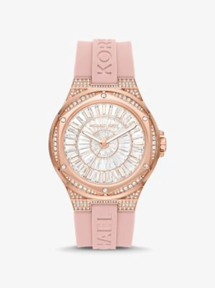 Oversized Lennox Pavé Rose Gold-Tone and Silicone Watch