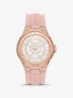 Montre Lennox surdimensionnée de ton or rose à pavé et à bracelet en silicone