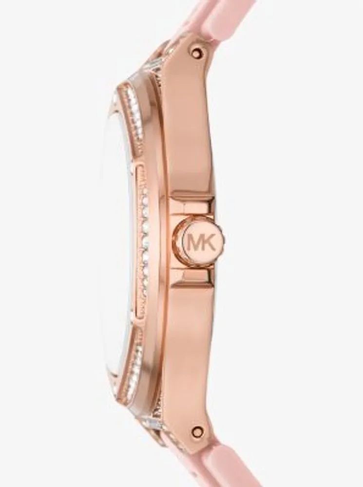 Oversized Lennox Pavé Rose Gold-Tone and Silicone Watch