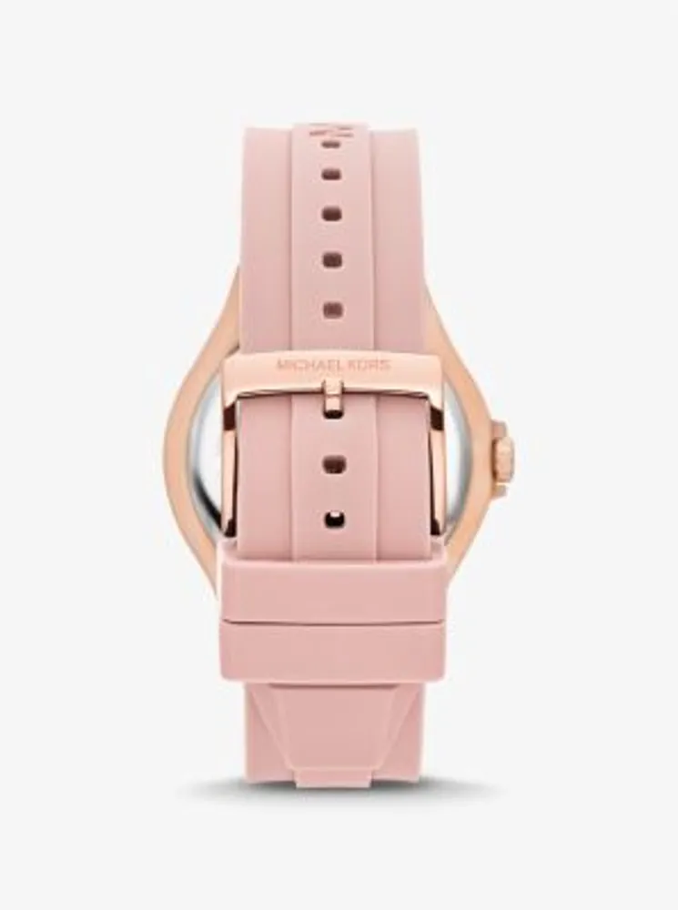 Oversized Lennox Pavé Rose Gold-Tone and Silicone Watch