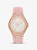 Montre Lennox surdimensionnée de ton or rose à pavé et à bracelet en silicone