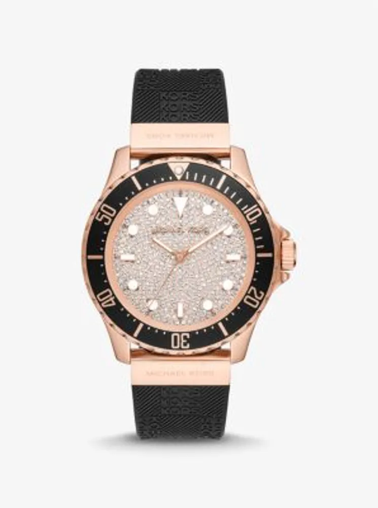 Oversized Slim Everest Pavé Rose-Gold Tone and Embossed Silicone Watch