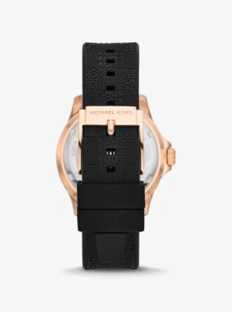 Oversized Slim Everest Pavé Rose-Gold Tone and Embossed Silicone Watch