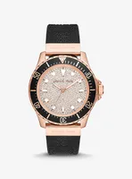 Oversized Slim Everest Pavé Rose-Gold Tone and Embossed Silicone Watch