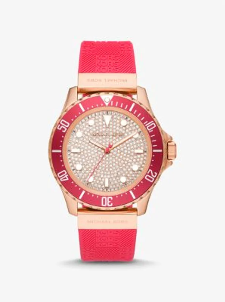 Oversized Slim Everest Pavé Rose-Gold Tone and Embossed Silicone Watch