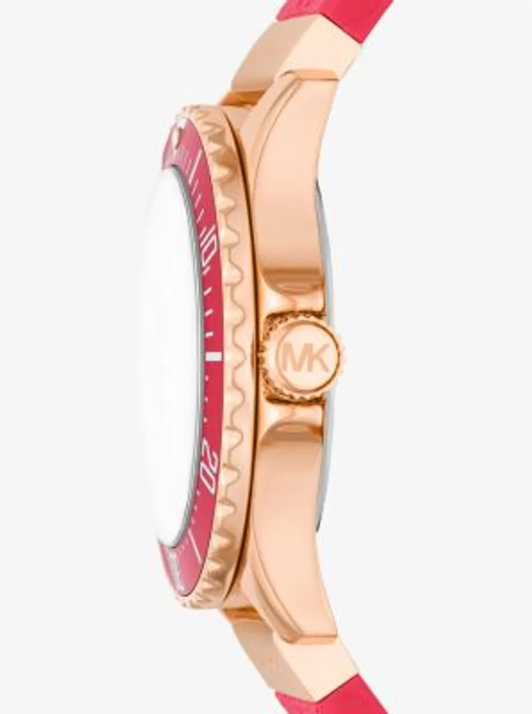 Oversized Slim Everest Pavé Rose-Gold Tone and Embossed Silicone Watch