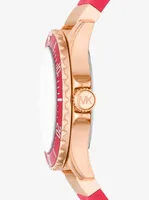 Oversized Slim Everest Pavé Rose-Gold Tone and Embossed Silicone Watch