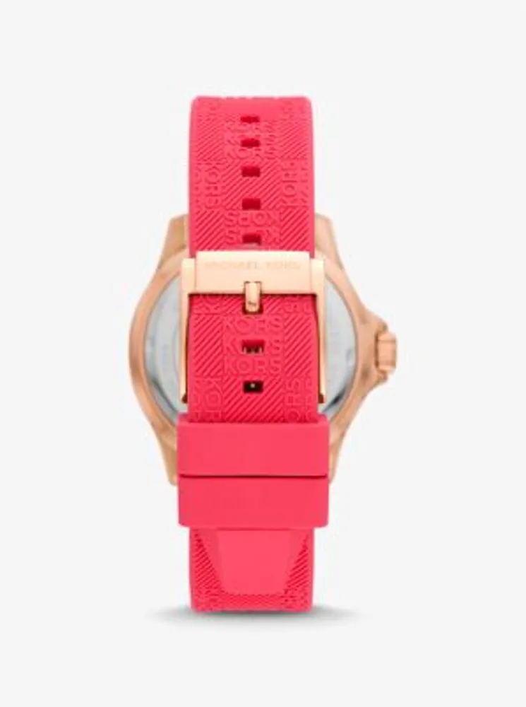 Oversized Slim Everest Pavé Rose-Gold Tone and Embossed Silicone Watch