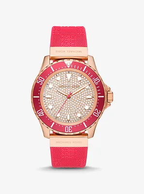 Oversized Slim Everest Pavé Rose-Gold Tone and Embossed Silicone Watch