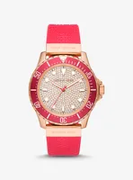 Oversized Slim Everest Pavé Rose-Gold Tone and Embossed Silicone Watch