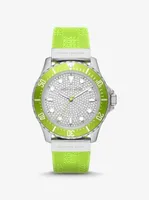 Oversized Slim Everest Pavé Silver-Tone and Embossed Silicone Watch