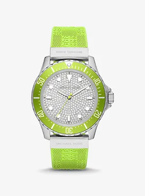 Oversized Slim Everest Pavé Silver-Tone and Embossed Silicone Watch