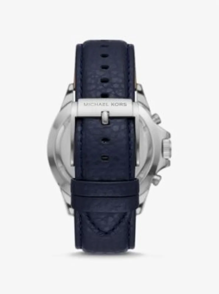 Oversized Everest Silver-Tone and Pebbled Leather Watch