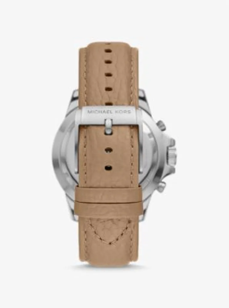 Oversized Everest Silver-Tone and Leather Watch