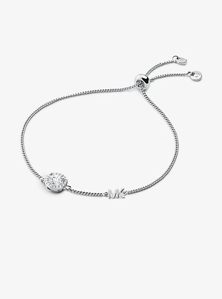 Bracelet coulissant en argent sterling à placage en métal précieux à halo et à pavé