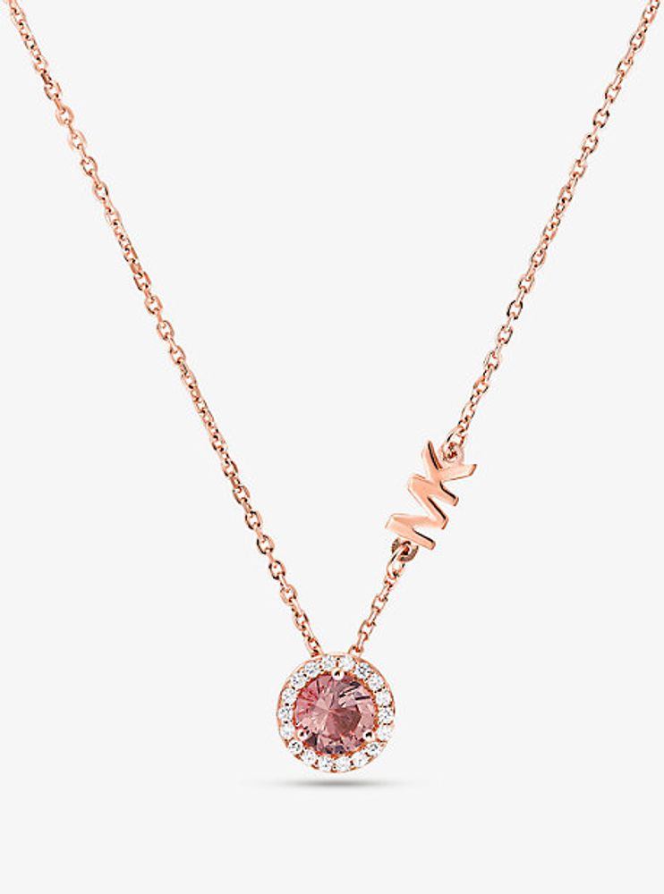 14K Rose Gold-Plated Sterling Silver Stone Halo Necklace