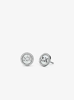 Precious Metal-Plated Sterling Silver Pavé Logo Stud Earrings