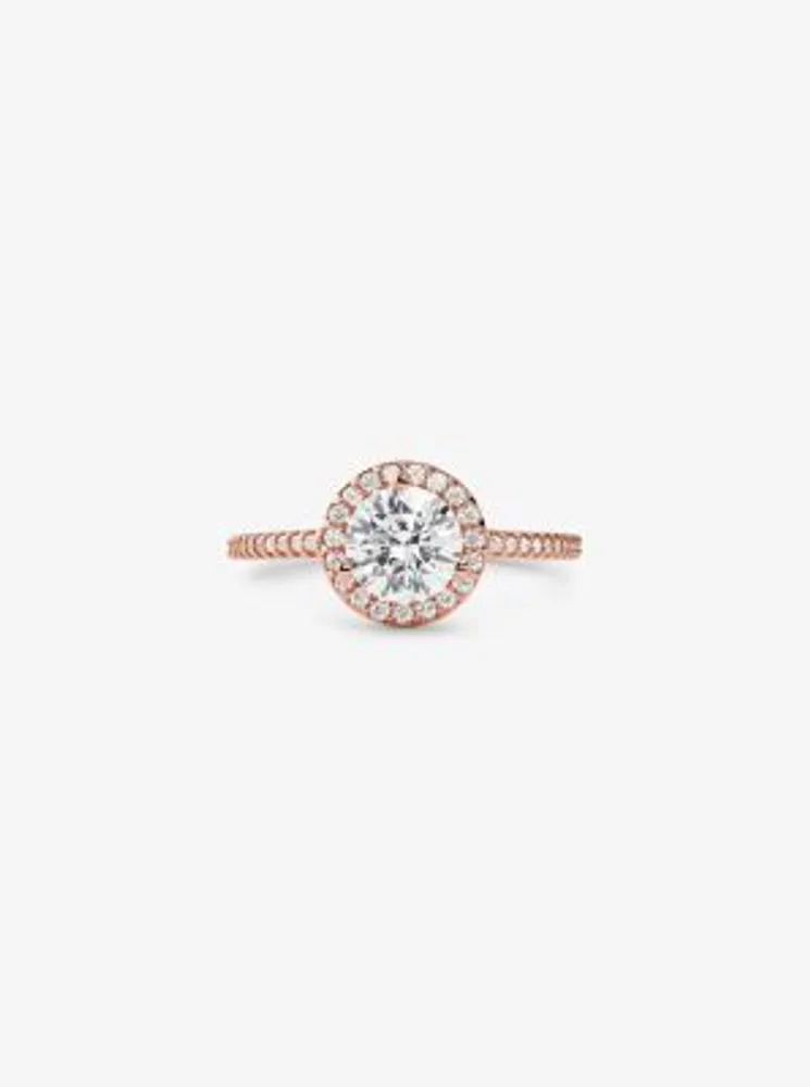 Precious Metal-Plated Sterling Silver Pavé Oversized Halo Ring