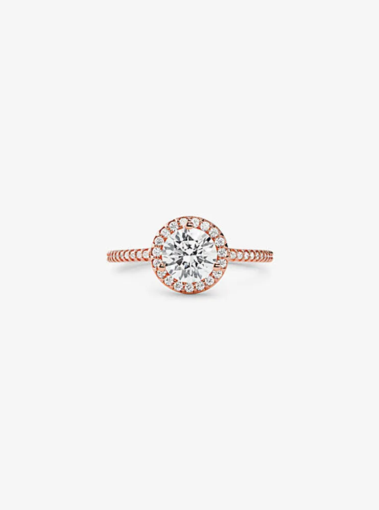 Precious Metal-Plated Sterling Silver Pavé Oversized Halo Ring