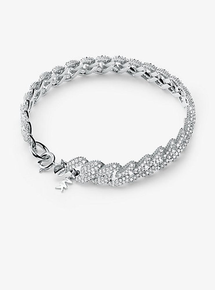 Bracelet en argent sterling à placage en métal précieux à maillons gourmette et à pavé