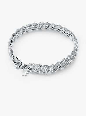 Bracelet en argent sterling à placage en métal précieux à maillons gourmette et à pavé