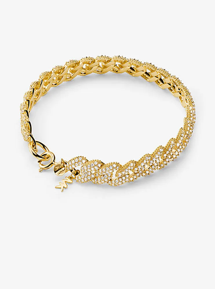 Bracelet en argent sterling à placage métal précieux maillons gourmette et pavé