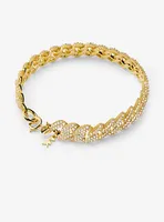 Bracelet en argent sterling à placage métal précieux maillons gourmette et pavé