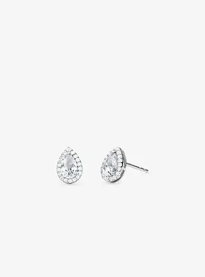 Clous doreilles en argent sterling en forme de poire à pavé