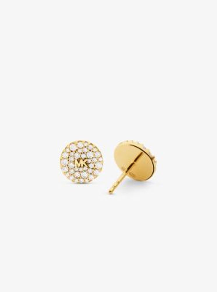 Precious Metal-Plated Sterling Silver Pavé Logo Stud Earrings