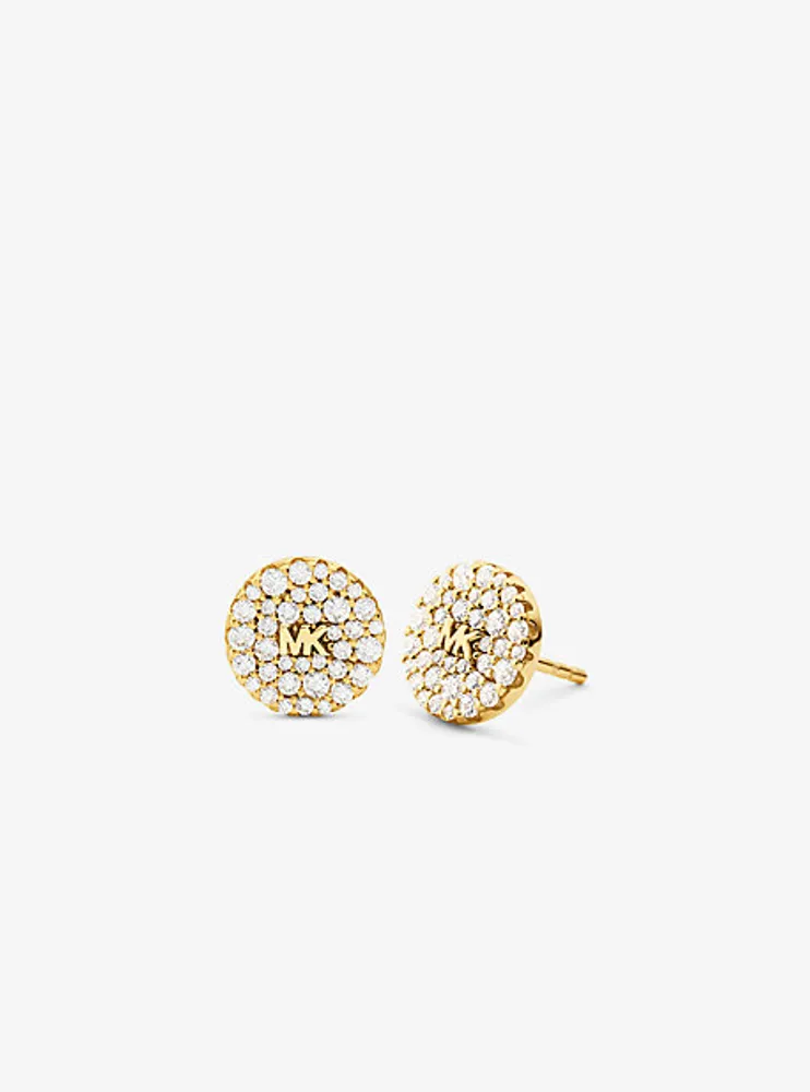 Clous doreilles en argent sterling à placage métal précieux logo et pavé